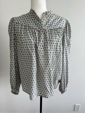 H&M Cream Blouse with Blue Geometric Print